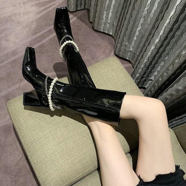 black boots fashion ankle chain pearl long designer knee high chunky motorcycle for women bottine drop ship
black boots fashion ankle chain pearl long designer knee high chunky motorcycle for women bottine drop ship