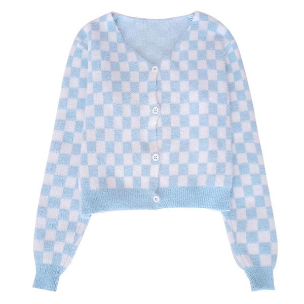 women's knits & tees plaid temperament v-neck button-breasted slim short section knitted cardigan sweater, White
women's knits & tees plaid temperament v-neck button-breasted slim short section knitted cardigan sweater, White