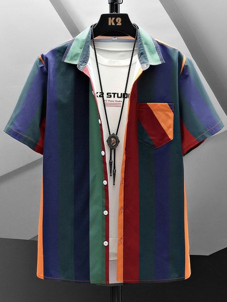romwe guys striped colorblock button front shirt without tee i7js#, White;black
romwe guys striped colorblock button front shirt without tee i7js#, White;black