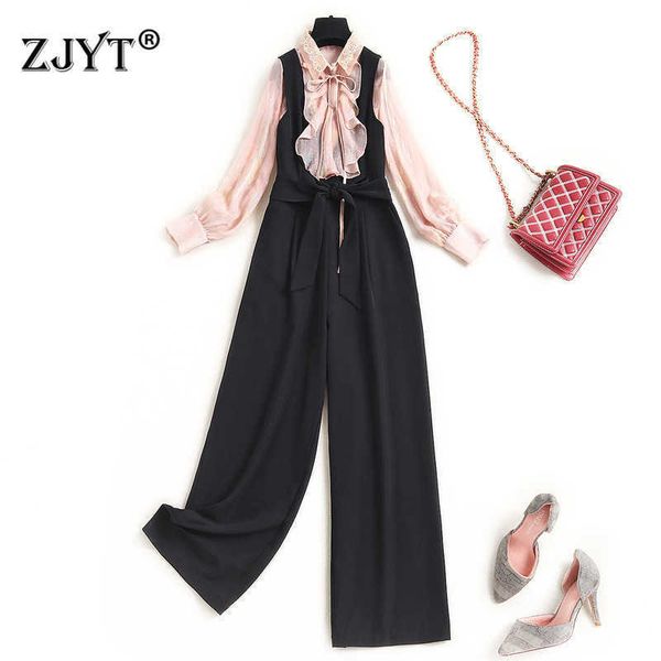 spring designer office lady 2 piece outfits women elegant ruffle chiffon blouse and pants suit overalls sets party twinset 210601, White
spring designer office lady 2 piece outfits women elegant ruffle chiffon blouse and pants suit overalls sets party twinset 210601, White