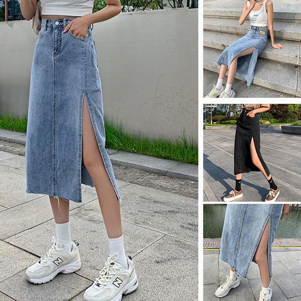 skirts distressed split denim skirt female 2021 korean summer high waist a-line mid-length simple and fashionable, Black
skirts distressed split denim skirt female 2021 korean summer high waist a-line mid-length simple and fashionable, Black