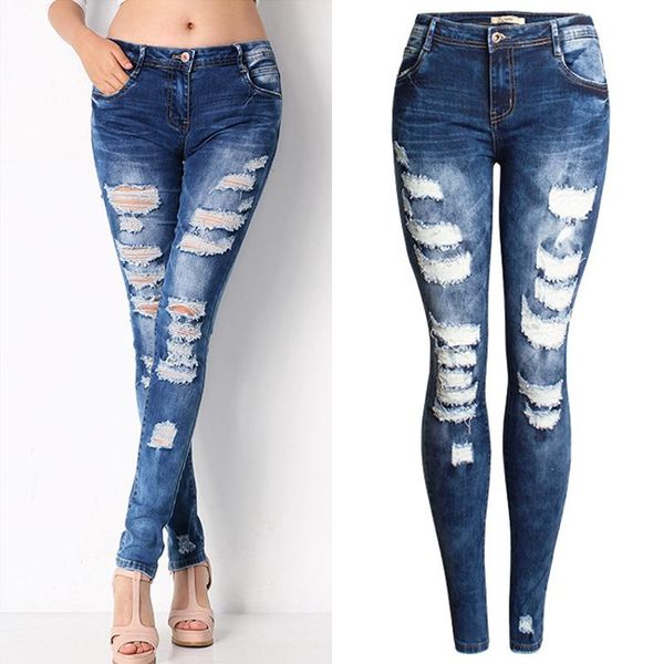 street ripped jeans women strech pencil pants capri push up low waist denim trousers broken destroyed hole plus size women's, Blue
street ripped jeans women strech pencil pants capri push up low waist denim trousers broken destroyed hole plus size women's, Blue