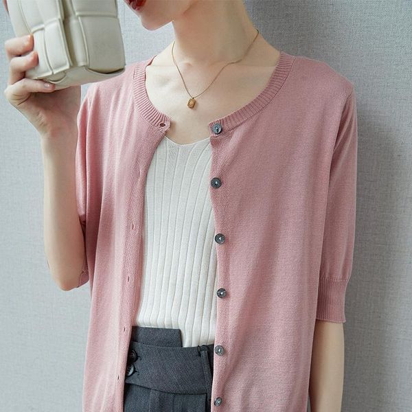 women's knits & tees spring summer autumn single breasted knitted short sleeve casual cardigan o-collar sweaters fashion comfortable so, White
women's knits & tees spring summer autumn single breasted knitted short sleeve casual cardigan o-collar sweaters fashion comfortable so, White