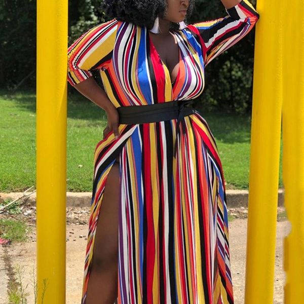 plus size african dress for women fat large striped printed v neck high split evening night party club vestidos casual dresses, Black;gray
plus size african dress for women fat large striped printed v neck high split evening night party club vestidos casual dresses, Black;gray