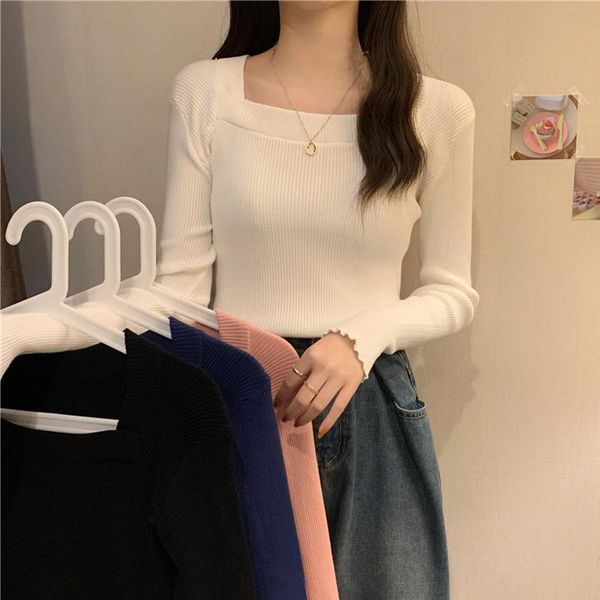 women's sweaters autumn feminino square collar sweater fashion elegant woman long sleeve simple elastic knitted pullover, White;black
women's sweaters autumn feminino square collar sweater fashion elegant woman long sleeve simple elastic knitted pullover, White;black