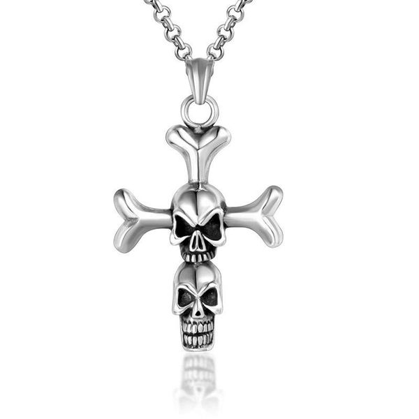 personality punk double skull doomsday cross pendant titanium steel necklace men's necklaces, Silver
personality punk double skull doomsday cross pendant titanium steel necklace men's necklaces, Silver