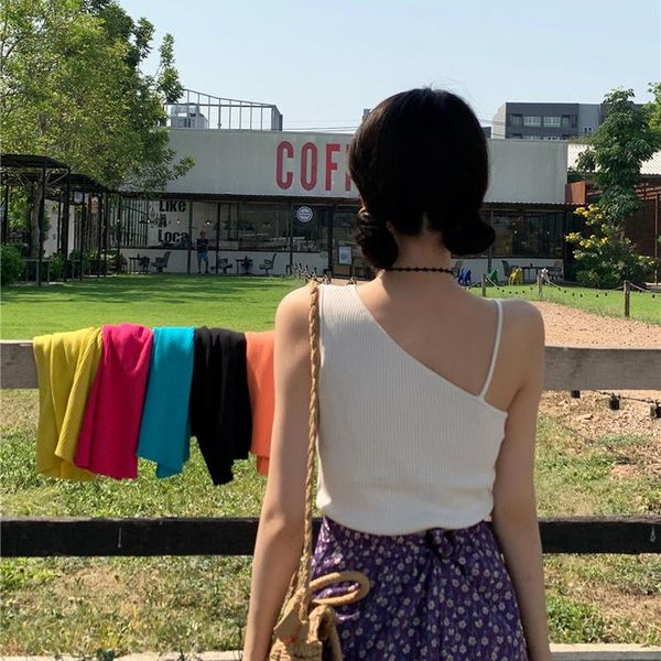 women's tanks & camis knitted camisoles women off shoulder summer elegant slim crop solid casual korean style tank design fash, White
women's tanks & camis knitted camisoles women off shoulder summer elegant slim crop solid casual korean style tank design fash, White