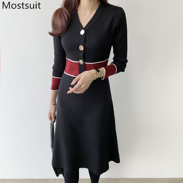spring knitted korean v-neck gold buttons dress women long sleeve color-blocked fashion a-line pleated dresses vestidos 210518, Black;gray
spring knitted korean v-neck gold buttons dress women long sleeve color-blocked fashion a-line pleated dresses vestidos 210518, Black;gray