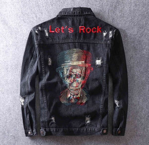 downs men's autumn washed elegant skull embroidery casual denim jacket streetwear, Black
downs men's autumn washed elegant skull embroidery casual denim jacket streetwear, Black