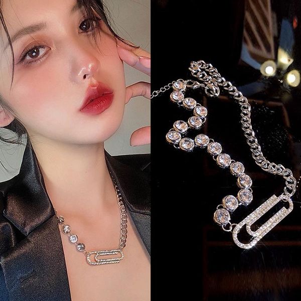 pendant necklaces unique paper clip safety pin pendent necklace for women large multicolor zircon punk style chain choker charm jewelry, Silver
pendant necklaces unique paper clip safety pin pendent necklace for women large multicolor zircon punk style chain choker charm jewelry, Silver