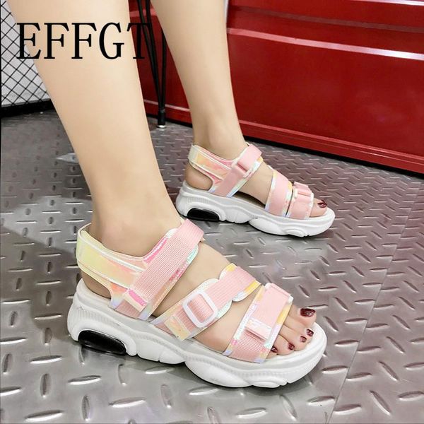 

dress shoes effgt 2021 sneaker sandals ladies platform woman casual pu breathable slip on thick bottom heel creepers, Black