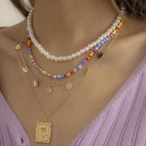 chains 4pcs/set bohemia folk-custom multi-layer colorful bead pearl square rose pendant necklace for women jewelry 2021, Silver
chains 4pcs/set bohemia folk-custom multi-layer colorful bead pearl square rose pendant necklace for women jewelry 2021, Silver