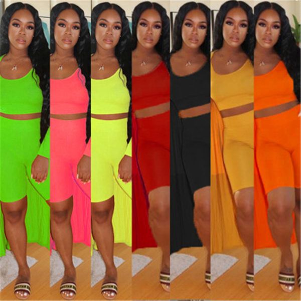 women solid color skinny tracksuits fashion trend sleeveless u-neck vest shorts cloak 3 piece sets designer summer female casual slim suits, Gray
women solid color skinny tracksuits fashion trend sleeveless u-neck vest shorts cloak 3 piece sets designer summer female casual slim suits, Gray
