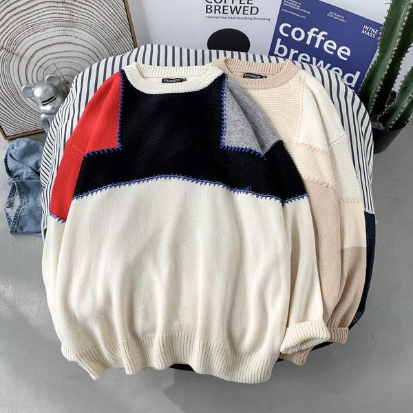 women's sweaters men ins hong kong style loose color matching sweater coat autumn and winter trends couple's versatile personality, White;black
women's sweaters men ins hong kong style loose color matching sweater coat autumn and winter trends couple's versatile personality, White;black