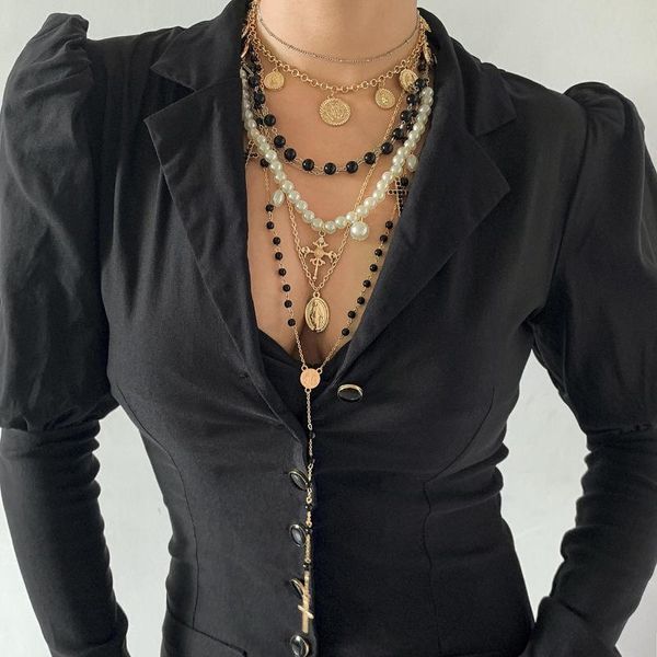 pendant necklaces ladies cross disc necklace set bohemian style golden crystal multilayer long chain christmas gift, Silver
pendant necklaces ladies cross disc necklace set bohemian style golden crystal multilayer long chain christmas gift, Silver