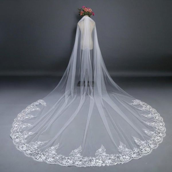 bridal veils 3meters white wedding lace edge 1 layer cathedral designer, Black