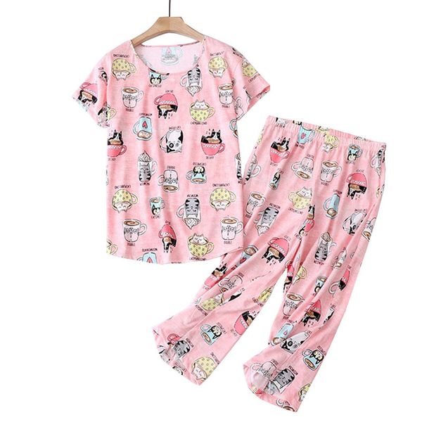 women's sleepwear summer new ladies large size cartoon printed pajamas set comfort loose round-collar women pink fresh style homew, Black;red
women's sleepwear summer new ladies large size cartoon printed pajamas set comfort loose round-collar women pink fresh style homew, Black;red