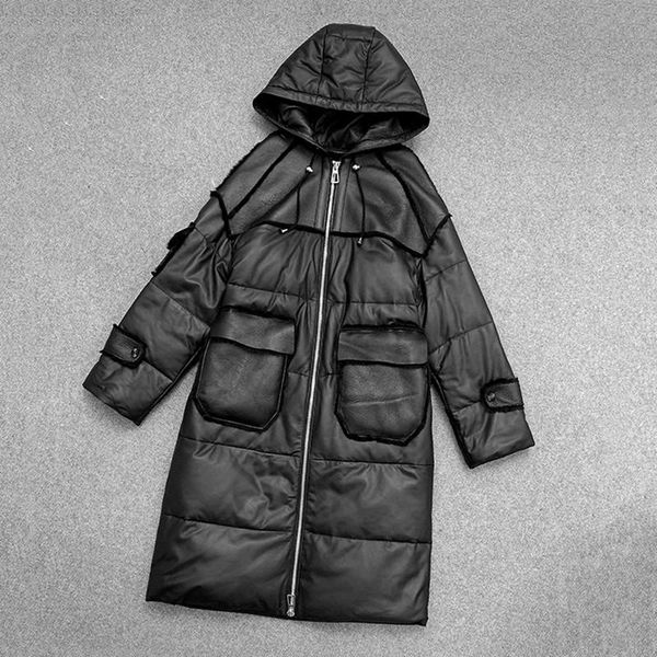 women's leather & faux 2021 arrival women genuine sheepskin down jacket hooded splicing lambskin shearling long coat, Black
women's leather & faux 2021 arrival women genuine sheepskin down jacket hooded splicing lambskin shearling long coat, Black