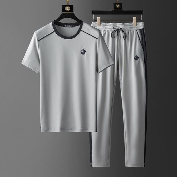 men's tracksuits summer business fashion cool silky sports leisure suit soft breathable round neck short sleeve two-piece, Gray
men's tracksuits summer business fashion cool silky sports leisure suit soft breathable round neck short sleeve two-piece, Gray