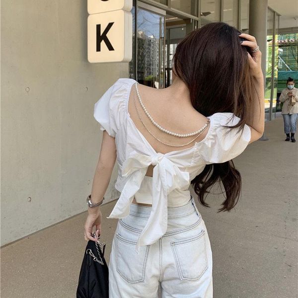 women's blouses & shirts fashion pearl chain shirt women summer french bow backless white blouse sleeve crop female
women's blouses & shirts fashion pearl chain shirt women summer french bow backless white blouse sleeve crop female
