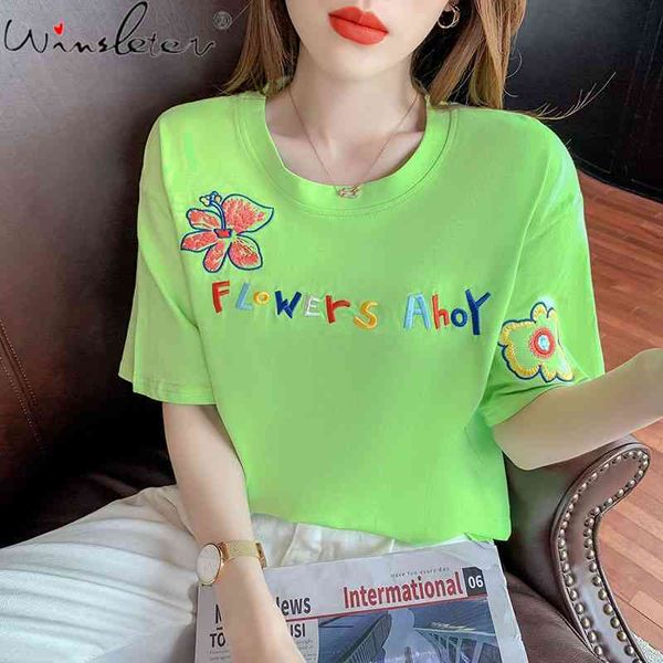 women's t-shirt summer european clothes loose cotton fashion embroidery letter flower women casual all match tees t15916a 71d, White
women's t-shirt summer european clothes loose cotton fashion embroidery letter flower women casual all match tees t15916a 71d, White