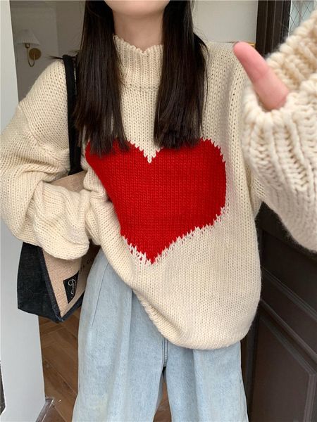 women's sweaters korean winter sweet heart-shaped pattern sweater vintage harajuku style full sleeve pullovers loose knitting casual, White;black
women's sweaters korean winter sweet heart-shaped pattern sweater vintage harajuku style full sleeve pullovers loose knitting casual, White;black