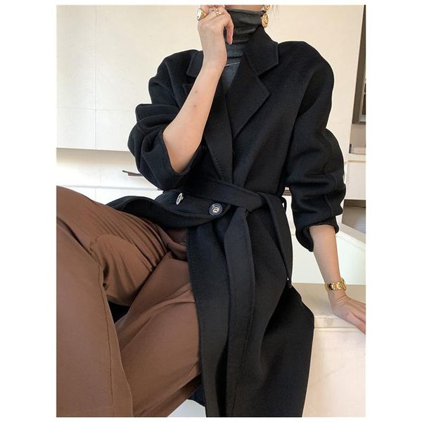 women's wool & blends women"s fall winter rippled woolen jacket adjustable waist loose ladies long fur overcoat d05, Black
women's wool & blends women"s fall winter rippled woolen jacket adjustable waist loose ladies long fur overcoat d05, Black
