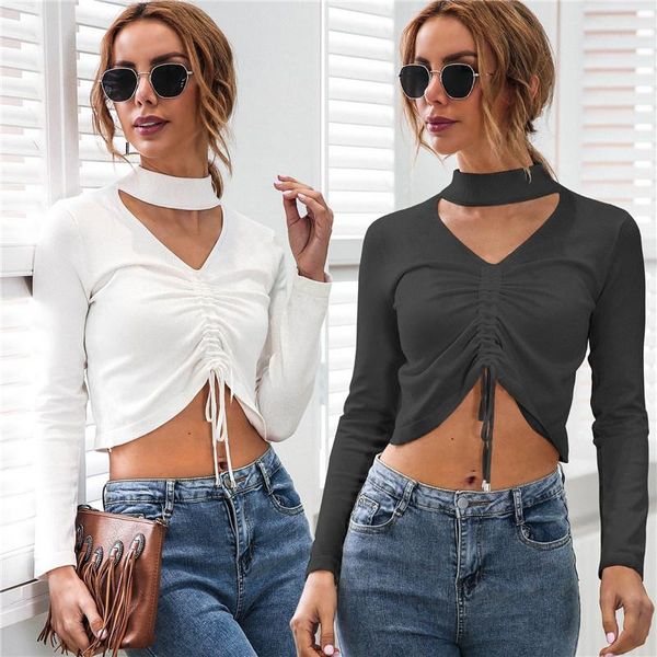 women's t-shirt spring elegant women t-shirts 2021 fashion hollow out turtleneck lace up slim short, White
women's t-shirt spring elegant women t-shirts 2021 fashion hollow out turtleneck lace up slim short, White
