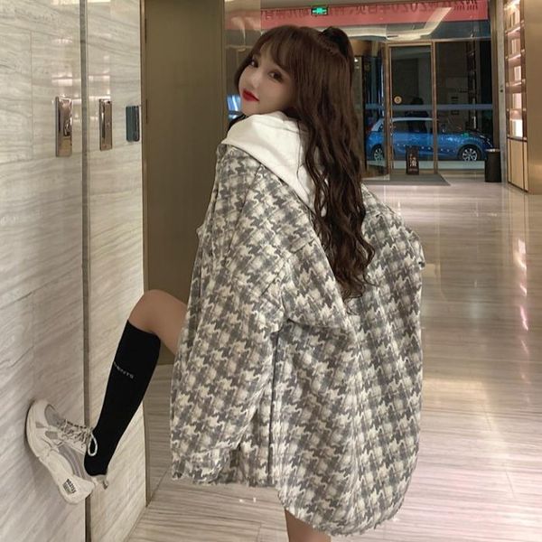 women's wool & blends retro woolen lapel long-sleeved spring autumn all-match korean version of the houndstooth mid-length 2021, Black
women's wool & blends retro woolen lapel long-sleeved spring autumn all-match korean version of the houndstooth mid-length 2021, Black