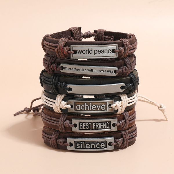 6style/set adjustable genuine leather bracelet worid peace riend achieve silence, Golden;silver
6style/set adjustable genuine leather bracelet worid peace riend achieve silence, Golden;silver