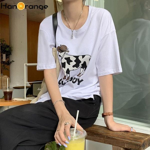women's t-shirt cartoon cow print female 2021 summer korean loose tees short-sleeved simple bottoming top, White
women's t-shirt cartoon cow print female 2021 summer korean loose tees short-sleeved simple bottoming top, White