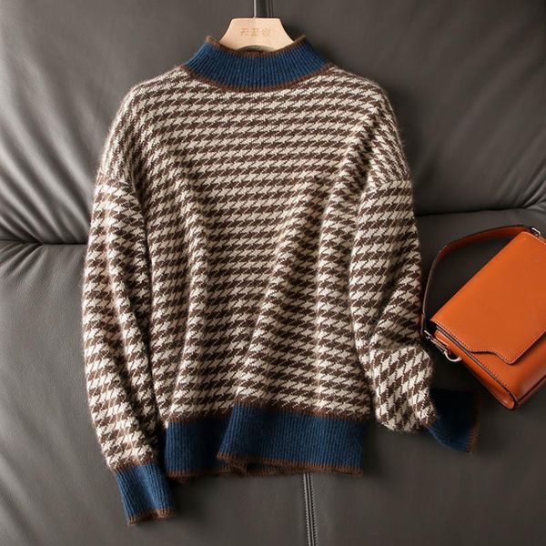 women's sweaters 2021 autumn half high neck cashmere sweater loose slim knit and winter fashion, White;black
women's sweaters 2021 autumn half high neck cashmere sweater loose slim knit and winter fashion, White;black
