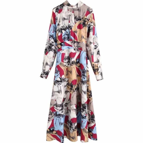 women vintage contrast color ink painting print casual sashes long dress ladies stand collar bow tied vestido dresses ds3047 210603, Black;gray
women vintage contrast color ink painting print casual sashes long dress ladies stand collar bow tied vestido dresses ds3047 210603, Black;gray