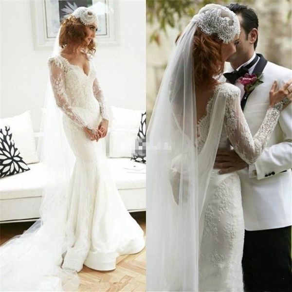 2021 long sleeve lace mermaid wedding dresses backless v-neck chapel garden bridal gowns custom made vestidos de novia, White
2021 long sleeve lace mermaid wedding dresses backless v-neck chapel garden bridal gowns custom made vestidos de novia, White