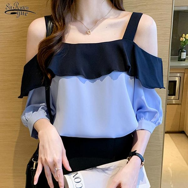 women's blouses & shirts summer off shoulder ladies one short sleeve woman fashion korean casual ruffles chiffon women 15335, White
women's blouses & shirts summer off shoulder ladies one short sleeve woman fashion korean casual ruffles chiffon women 15335, White