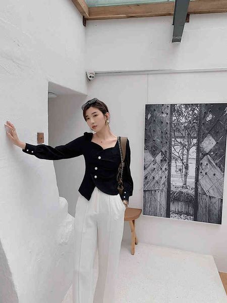 shirt black blouse autumn fashion french woman irregular sleeve beaded blouses female, White
shirt black blouse autumn fashion french woman irregular sleeve beaded blouses female, White