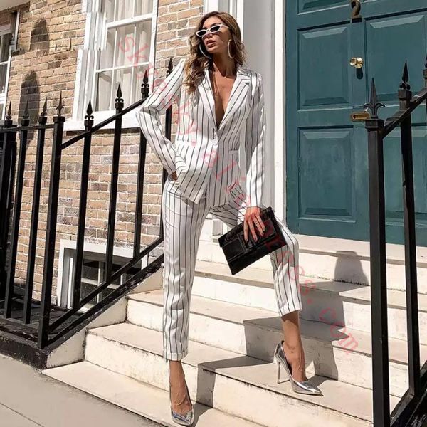 women's two piece pants customized stripe jacket women suits business blazer female office uniform 2 suit ladies spring formal, White
women's two piece pants customized stripe jacket women suits business blazer female office uniform 2 suit ladies spring formal, White
