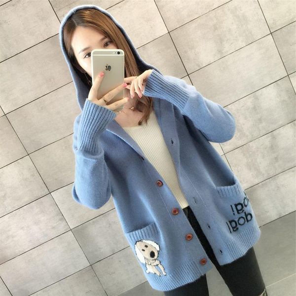 women's knits & tees autumn hooded sweater outer wear cartoon knitted cardigan jacket pocket, White
women's knits & tees autumn hooded sweater outer wear cartoon knitted cardigan jacket pocket, White
