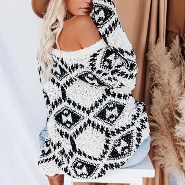 women's sweaters retro loose women knitwear 2021 autumn winter v-neck korean print knitted casual oversized knit sweater pullovers, White;black
women's sweaters retro loose women knitwear 2021 autumn winter v-neck korean print knitted casual oversized knit sweater pullovers, White;black