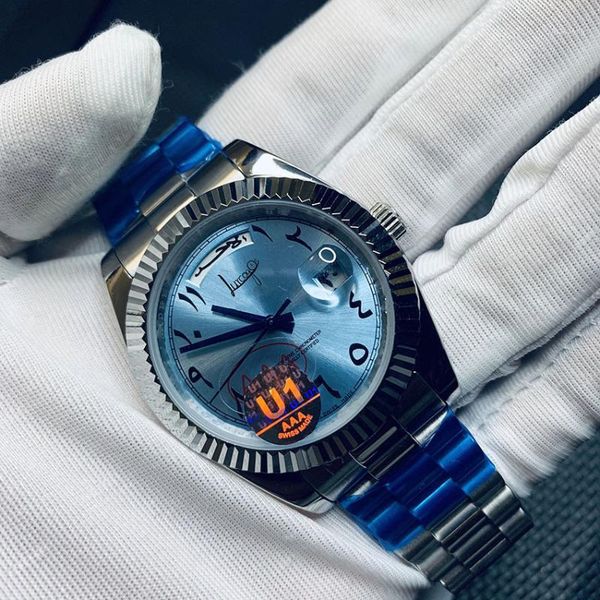 silver watch blue dial men's automatic winding mechanical movement luxury bluedial day date wristwatches, Slivery;brown
silver watch blue dial men's automatic winding mechanical movement luxury bluedial day date wristwatches, Slivery;brown