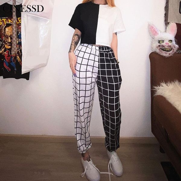 black white sport pants elasticity sportpants summer contrast cargo pant for women loose hight waist plaid jogging trouser women's & ca
black white sport pants elasticity sportpants summer contrast cargo pant for women loose hight waist plaid jogging trouser women's & ca
