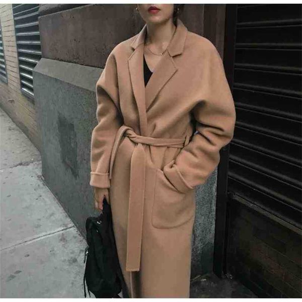 women long wool coat fashion korean turn down collar with belt bandage woolen coats ladies elegant spring autumn outwear 210525, Black
women long wool coat fashion korean turn down collar with belt bandage woolen coats ladies elegant spring autumn outwear 210525, Black