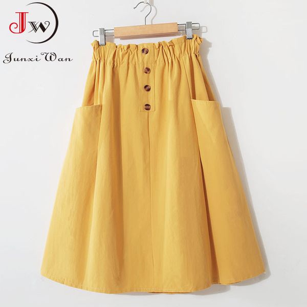 women summer skirt spring korean style casual solid high waist a-line midi skirts with pocket girls elegant faldas, Black
women summer skirt spring korean style casual solid high waist a-line midi skirts with pocket girls elegant faldas, Black