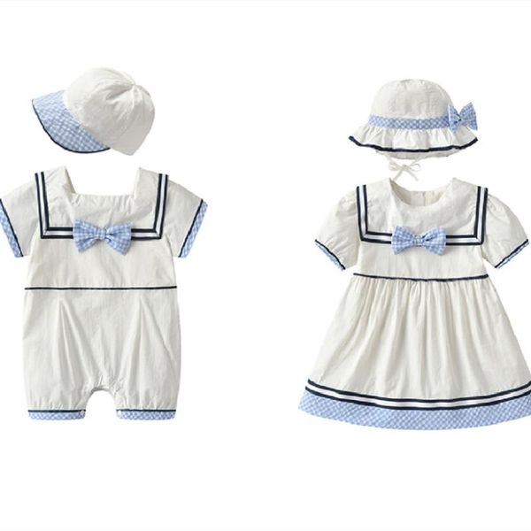 born baby clothes sailor for brother sister matching costume boys romper jumpsuits with hat infant girls dresses bow clothing sets, White
born baby clothes sailor for brother sister matching costume boys romper jumpsuits with hat infant girls dresses bow clothing sets, White