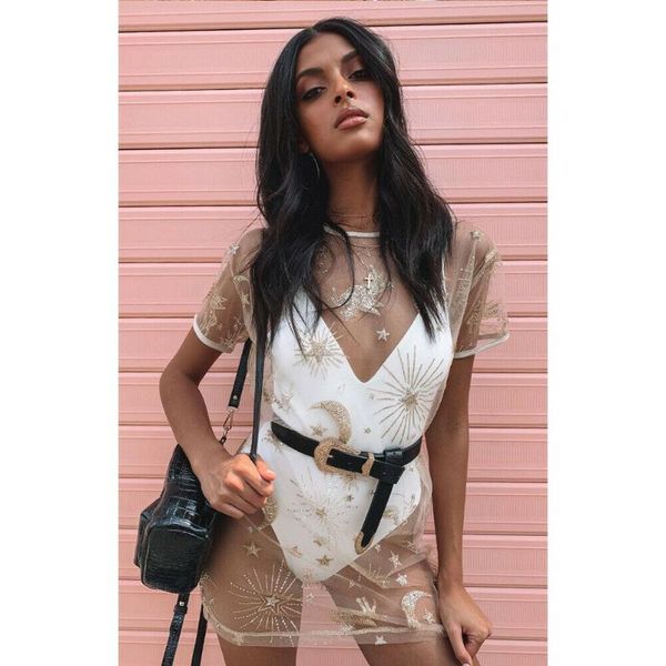 casual dresses see-through mesh cover up women summer short sleeve o-neck gold sequins mini beach dress ladies, Black;gray
casual dresses see-through mesh cover up women summer short sleeve o-neck gold sequins mini beach dress ladies, Black;gray