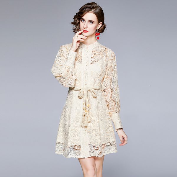 high end light luxury dress autumn winter 2021 court heavy industry hook flower hollowed out water-soluble lace temperament thin short skirt, Black;gray 
high end light luxury dress autumn winter 2021 court heavy industry hook flower hollowed out water-soluble lace temperament thin short skirt, Black;gray