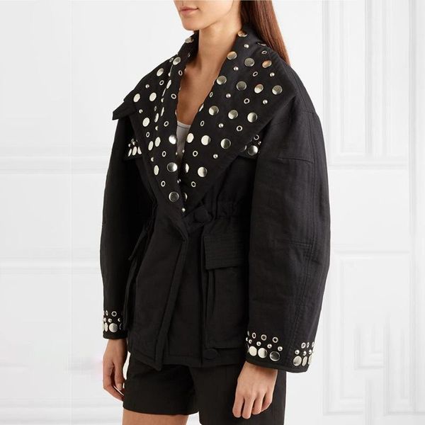 women's jackets fund of 2021 autumn winters tooling rivets jacket big lapel female waist long-sleeved coat, Black;brown
women's jackets fund of 2021 autumn winters tooling rivets jacket big lapel female waist long-sleeved coat, Black;brown