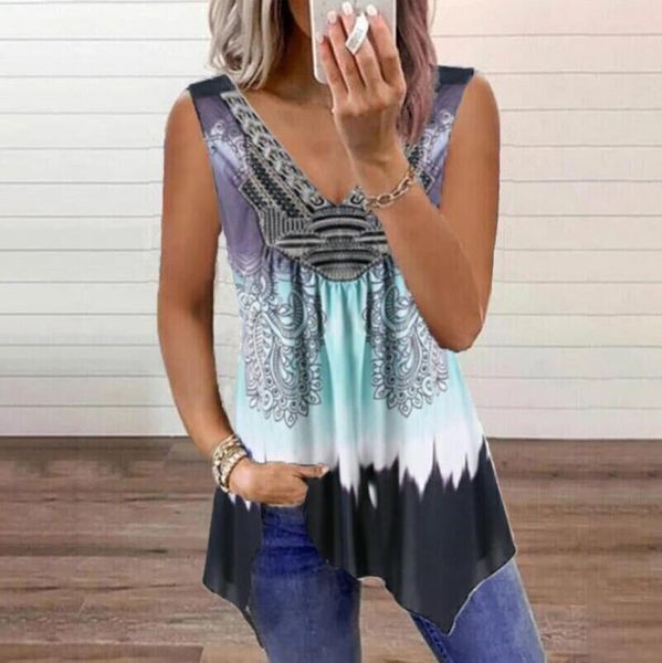 women's blouses & shirts deep v neck sleeveless summer vintage pattern printed women vest fashion loose irregular pullover blouse, White
women's blouses & shirts deep v neck sleeveless summer vintage pattern printed women vest fashion loose irregular pullover blouse, White