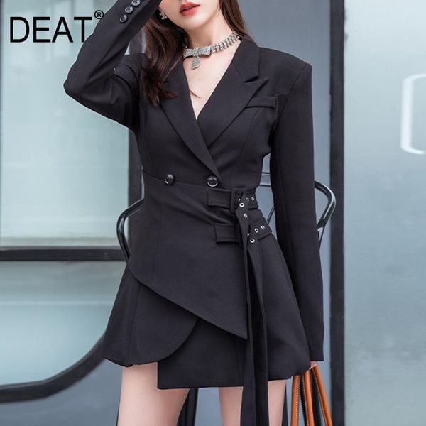 women's suits & blazers deat woman black blazer jackets notched high waist with sashes slim long sleeve office lady style coat 2021 sum, White;black
women's suits & blazers deat woman black blazer jackets notched high waist with sashes slim long sleeve office lady style coat 2021 sum, White;black