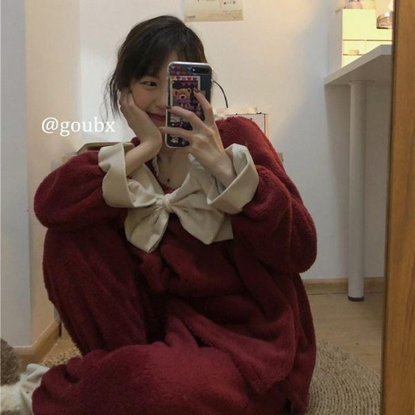 women's sleepwear bowknot sweet girl pajamas 2021spring and autumn flannel warm loungewear two-piece suit fashion, Black;red
women's sleepwear bowknot sweet girl pajamas 2021spring and autumn flannel warm loungewear two-piece suit fashion, Black;red